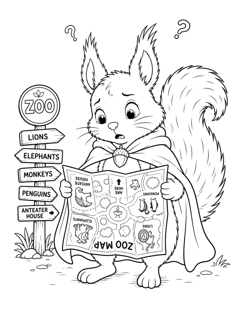 Moffet in the zoo, big colouring book series, book content, ages 4-7
