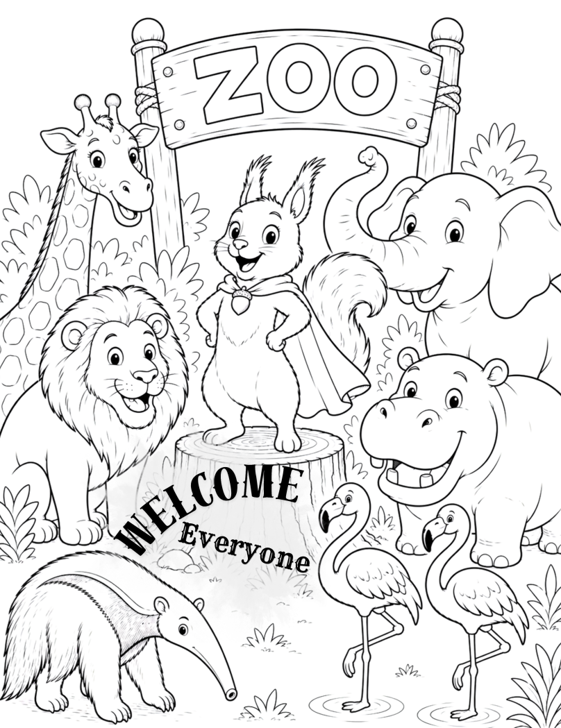 Moffet in the zoo, big colouring book series, book content, ages 4-7